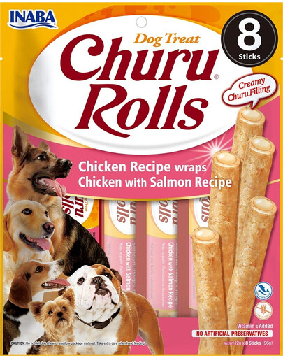 INABA Churu Rolls Chicken 8 x 12g snack di pollo e salmone per cani