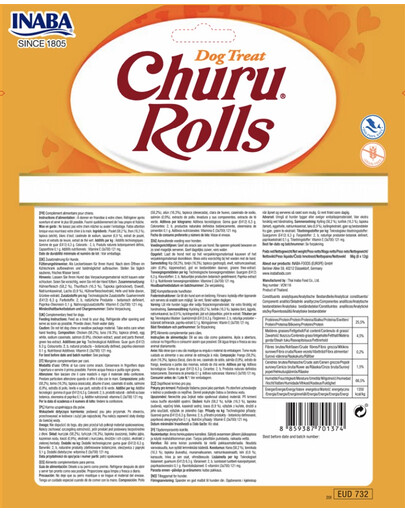 INABA Churu Rolls Chicken 8 x 12g snack di pollo e salmone per cani