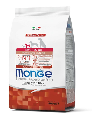 MONGE Dog Mini Puppy and Junior 800 g - agnello e riso