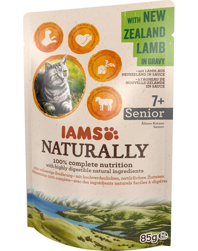 IAMS Naturally – cibo umido per gatti anziani con agnello neozelandese in salsa