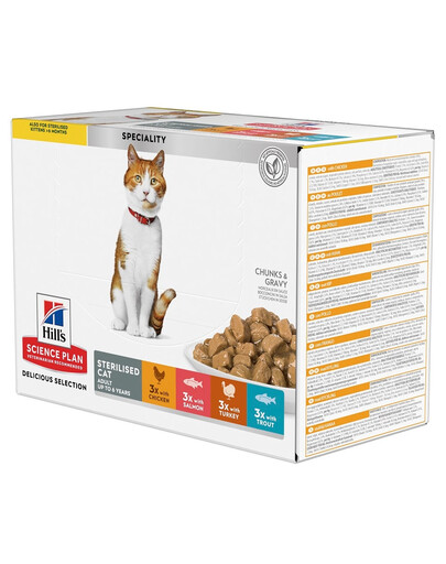HILL'S Science Plan Feline Young Adult Sterilised Cat Multipack con il pollo, con la trota, con il tonno, con il salmone 12 x 85g