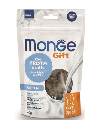 MONGE Gift Filled and Crunchy Kitten Pstrąg z mlekiem 60 g