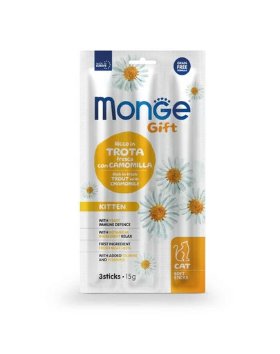 MONGE Gift Soft Sticks Kitten Trota con camomilla 15 g
