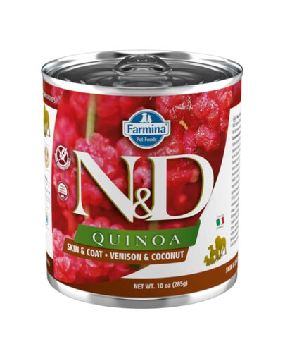 FARMINA N&D Quinoa Dog Venison, cocco 285g Cervo con cocco per rinforzare pelle e pelo