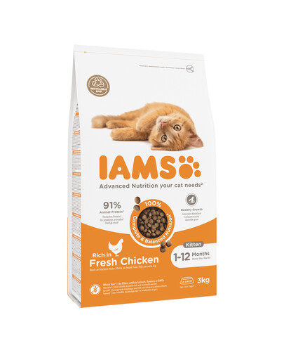IAMS for Vitality Kitten cibo secco per gattini con pollo fresco 3 kg