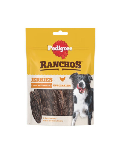 PEDIGREE Ranchos Jerkies 180g Alimento complementare senza cereali con pollo per cani adulti