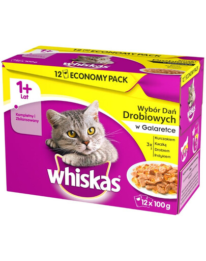 WHISKAS 1+ Gusti Tradizionali Pollame in gelatina 12 x 100g