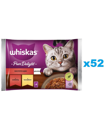 WHISKAS Adult Bustina 52 x 85g Juicy Bites cibo umido per gatti in pezzi con manzo e pollo