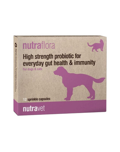 NUTRAVET Nutraflora 12 capsule probiotiche che favoriscono la salute intestinale e il sistema immunitario di cani e gatti