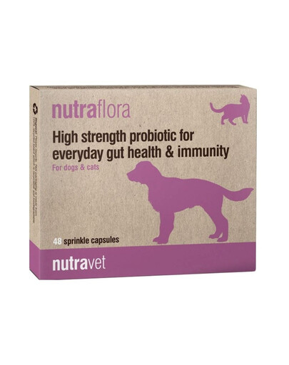 NUTRAVET Nutraflora 48 capsule probiotiche che favoriscono la salute intestinale e il sistema immunitario di cani e gatti
