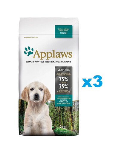 APPLAWS Puppy Small Medium Chicken 6 kg (3x2 kg) con pollo per cuccioli di piccola e media taglia