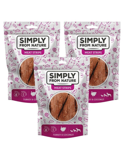 SIMPLY FROM NATURE Meat Strips Straccetti di carne con tacchino e cocco per cani 3 x 80g
