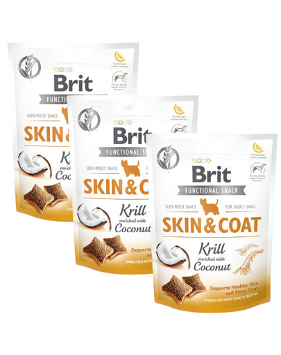 BRIT Care Dog Functional Snack skin&coat Krill 3 x 150g snack per la pelle e il pelo del cane