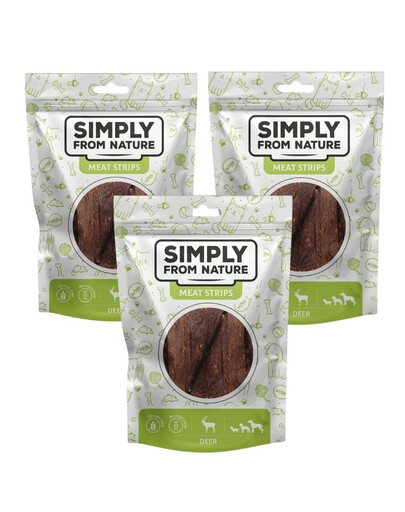SIMPLY FROM NATURE Meat Strips Strisce di carne di cervo per cani 3 x 80g