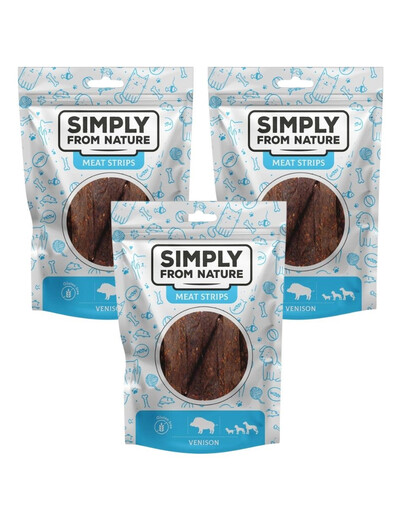 SIMPLY FROM NATURE Meat Strips Strisce di carne di selvaggina per cani 3 x 80g
