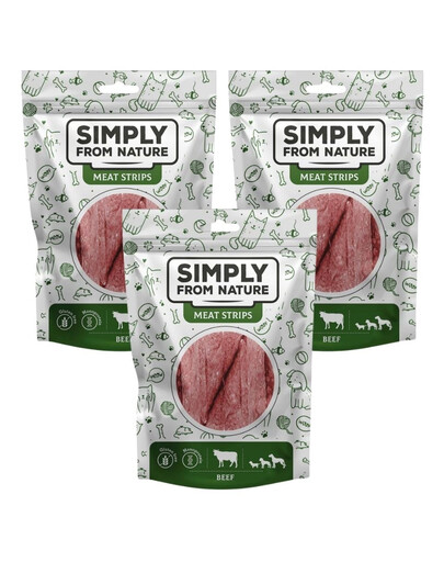 SIMPLY FROM NATURE Meat Strips Strisce di carne di manzo per cani 3 x 80g