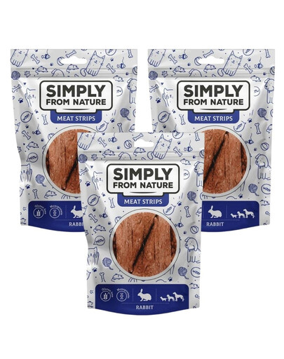 SIMPLY FROM NATURE Meat Strips Strisce di carne di coniglio per cani 3 x 80g
