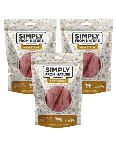 SIMPLY FROM NATURE Meat Strips Strisce di carne con manzo e nigella per cani 3 x 80g