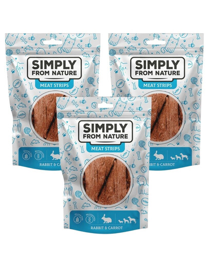 SIMPLY FROM NATURE Meat Strips Strisce di carne con coniglio e carote per cani 3 x 80g