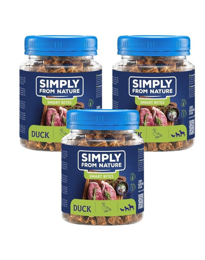 SIMPLY FROM NATURE Smart Bites Snack di anatra per cani 3 x 130g