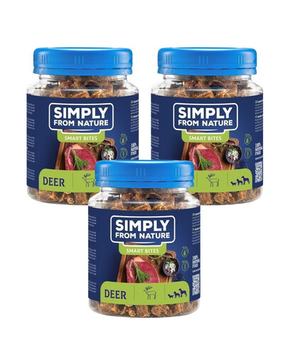 SIMPLY FROM NATURE Smart Bites Snack di cervo per cani 3 x 130g
