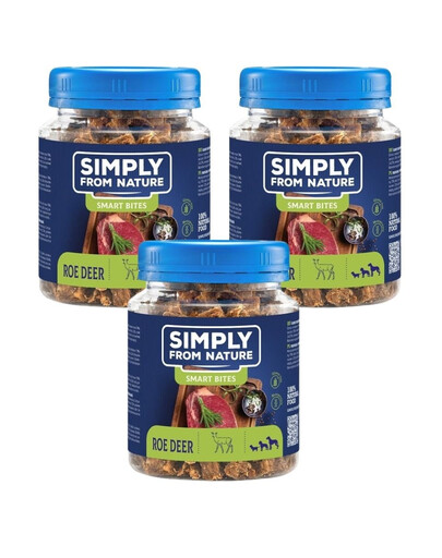 SIMPLY FROM NATURE Smart Bites Snack di capriolo per cani 3 x 130g