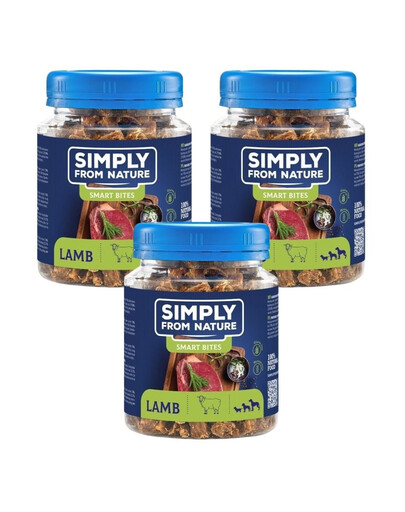SIMPLY FROM NATURE Smart Bites Snack di agnello per cani 3 x 130g
