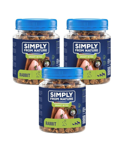 SIMPLY FROM NATURE Smart Bites snack di coniglio per cani  3 x 130g
