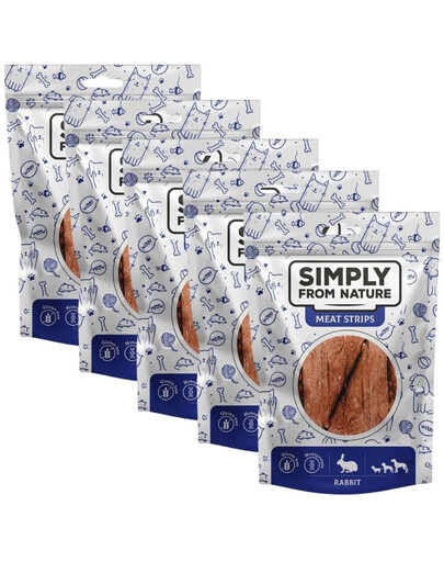 SIMPLY FROM NATURE Meat Strips Strisce di carne di coniglio per cani 5 x 80g