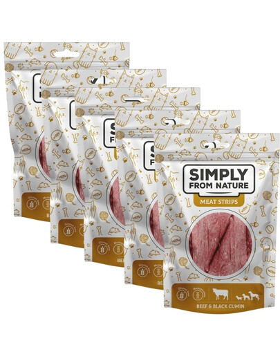 SIMPLY FROM NATURE Meat Strips Strisce di carne con manzo e nigella per cani 5 x 80g