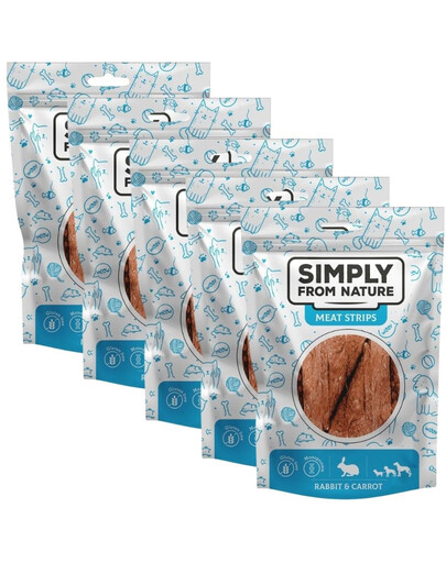 SIMPLY FROM NATURE Meat Strips Strisce di carne con coniglio e carote per cani 5 x 80g