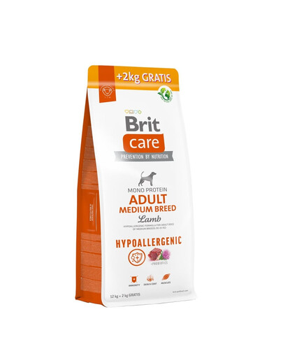 BRIT Care Hypoallergenic Adult Medium Breed con agnello 12+2 kg