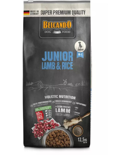 BELCANDO Junior Lamb & Rice per cani a partire da 4 mesi di età, razze medie e grandi M-L 12kg