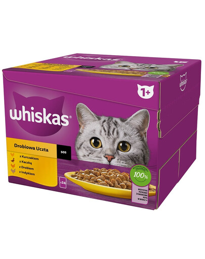 WHISKAS Adult in salsa 24x85g Bocconcini con pollo, anatra, pollame, tacchino per gatti adulti