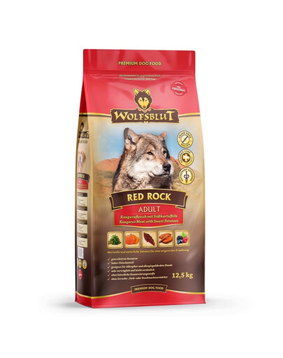 WOLFSBLUT Red Rock Adult per cani allergici con carne di canguro e zucca 12,5 kg