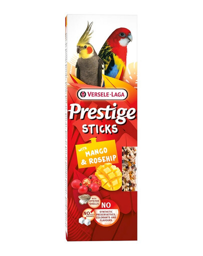 VERSELE-LAGA Prestige Sticks 2pz. con mango e rosa canina per pappagalli di media taglia 140g