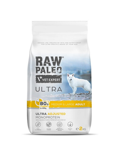 RAW PALEO Ultra Turkey Medium&Large Adult 2kg per cani adulti di razza media e grande tacchino