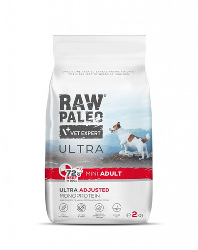 RAW PALEO Ultra Beef Mini Adult 2kg per cani adulti di piccola taglia manzo