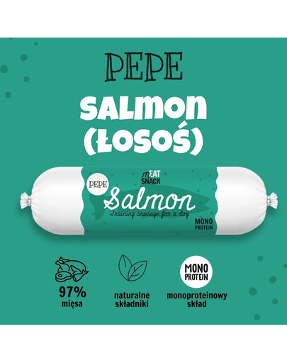 PAKA ZWIERZAKA PEPE Meat Snack Kiełbaska z łososia dla psa 200g
