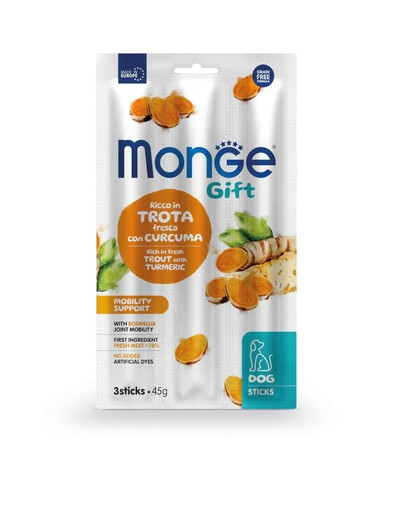 MONGE Dog Sticks Adult Trota con curcuma 45g