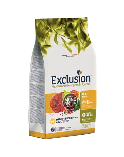 EXCLUSION MonoProtein Noble Grain medium breeds dogs alimento con carne di manzo per cani di razza media 12 kg