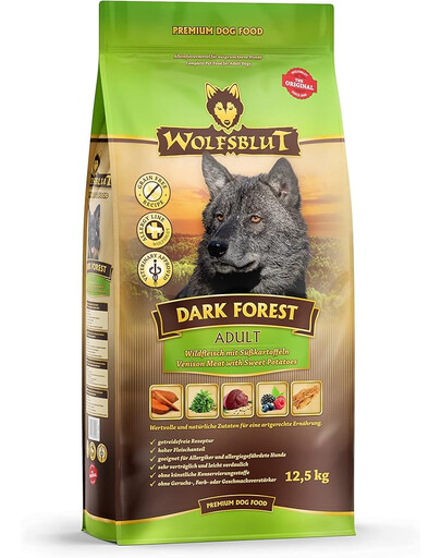 WOLFSBLUT Dark Forest Adult per cani con carne di cervo e patate dolci 12,5 kg