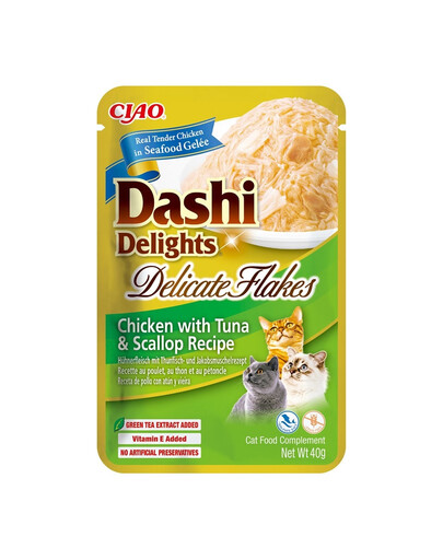 INABA Cat Dashi Delights Delicate Flakes Pollo, tonno e capesante 40g