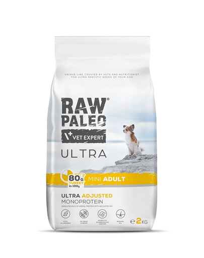 RAW PALEO Ultra Turkey Mini Adult 2kg per cani adulti di piccola taglia tacchino