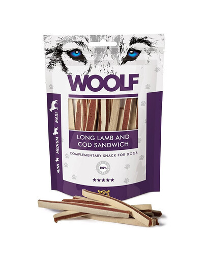 WOOLF Soft Long Lamb And Cod Sandwich 100g strisce morbide con agnello e merluzzo