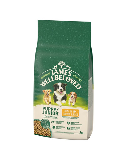 JAMES WELLBELOVED Junior 2 kg alimento secco completo per cuccioli <14 mesi ricco di tacchino e riso