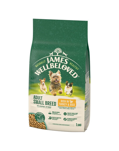JAMES WELLBELOVED Adult 1,5 kg alimento secco completo per cani adulti di piccola taglia da 6 mesi a 10 anni ricco di tacchino e riso