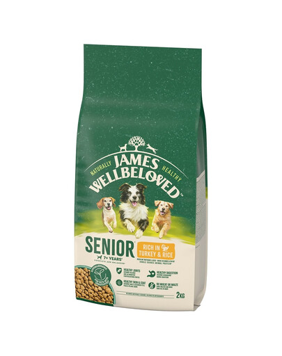 JAMES WELLBELOVED Senior 2 kg alimento secco completo per cani anziani >7 anni ricco di tacchino e riso