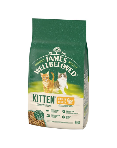 JAMES WELLBELOVED Kitten 1,5 kg alimento secco completo per gattini <12 mesi ricco di tacchino e riso