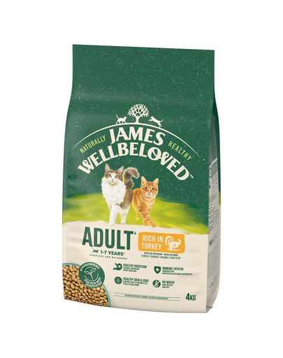 JAMES WELLBELOVED Adult 4 kg Alimento secco completo per gatti adulti da 1 a 7 anni ricco di tacchino